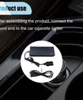Heavy Duty 120W AC To DC Converter Plug And Play 12V Cigarette Lighter Adapter Straight Cord with connectors in car cup holder.