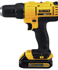 Heavy Duty 20V Max Lithium Ion Cordless Drill Driver Kit Featuring Rock Solid 1/2 Inch Chuck And Hella Compact Ergonomics Delivering Serious Torque For Pure Job Site Flex Renewed, yellow and black drill with ergonomic grip.