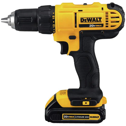 Heavy Duty 20V Max Lithium Ion Cordless Drill Driver Kit Featuring Rock Solid 1/2 Inch Chuck And Hella Compact Ergonomics Delivering Serious Torque For Pure Job Site Flex Renewed, yellow and black drill with ergonomic grip.