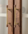 Close-up of Six Pack Antique Brass Walnut Cabinet Pulls And Knobs Set For Kitchen Cabinets Dressers Wardrobes Cupboards Drawers