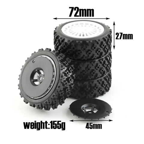 72mm Rubber Tires for One Tenth Scale RC Cars with grippy and durable design featuring 27mm height and 45mm width