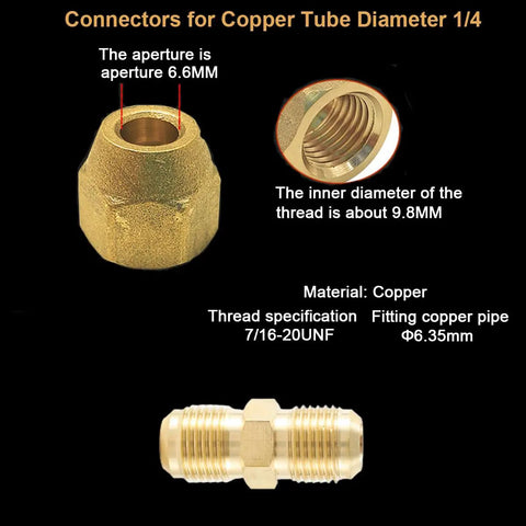 2 Pack Copper Pipe Extension Joint Connectors For Air Conditioning Lines Quick Connect Flare Nut Adapters aperture 6.6mm copper