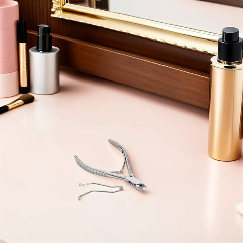 10 Pack Stainless Steel Nail Clipper Replacement Springs For Fingernail And Toenail Trimmers on a vanity with nippers