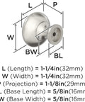 Top Notch Ten Pack Of 1.25 Inch Round Cabinet Knobs With Slick Satin Nickel Coating For Kitchen Drawers with dimensions.