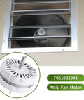 Attic Fan Motor Replacement Kit For 2000 Series Attic Vent Fans with white power unit and motor, close-up view.