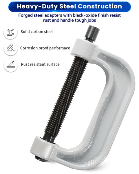 Heavy Duty Ball Joint Press Kit With U Joint Removal Tool And 4WD Adapters For Most 2WD And 4WD Cars And Light Trucks Built From Solid Carbon Steel With Anti Rust Finish featuring steel construction.