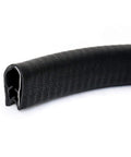 Heavy Duty U Shape Door Edge Protectors 10 Ft Weather Stripping Steel Core Slide On Rubber Seal close-up showing the black rubber material.