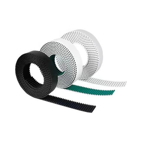 Various Heavy Duty Htd 5M Polyurethane Timing Belts in multiple colors and widths for custom applications and CNC rigs.