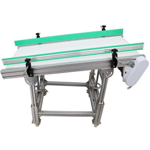110V PU Belt Inclined Wall Conveyor With Double Baffle, 48 Inch Long Belt, 20 Inch Wide, Adjustable Automatic Speed, Desktop Conveyor On Four Wheels For Industrial Transportation
