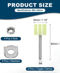 Two Pack Rubber Head Toggle Clamps 85mm M8 Stainless Steel 304 For Boxes Cabinets Doors Heavy Duty Quick Clamp Set With 4 Screws And Washers Included Industrial Grade Easy Install, size diagram