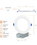 Diagram of 4 Pack 6 Inch LED Recessed Downlights With 5CCT Color Selectable 2700K To 6000K, 12W, Ultra Thin, Dimmable, Heavy Duty Ceiling Lights