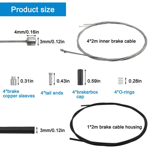 Derailleur Shift Cable Kit For Mountain And Road Bikes with labeled components including cables, housing, and accessories