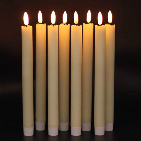 Flameless Ivory Taper Candles Set Of 6 With Remote, Battery Powered LED Warm 3D Wick Light Real Wax Look, 9.64 Inch Tall shown