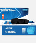 Hella Tough Black Nitrile Disposable Gloves With Killer Textured Grip And 5 Mil Puncture Resistance Latex Free Cleaning Gloves For Industrial And Household Tasks One Hundred Count Large Size package with gloves visible.