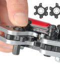 Close-up of Pro Grade Heavy Duty Battery Cable Lug Crimping Tool showing rotating die set for 8 6 4 2 1 1/0 AWG lugs.