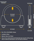 Diagram of Heavy-Duty 5.0 Inch Exhaust Clamps Set dimensions with U-bolt and saddle-style design for secure connections.
