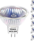 Six Pack MR16 Halogen Bulbs 50W 12V GU5.3 Base, 800 Lumens, 2800K Warm White, Dimmable With Clear Glass Cover for lighting