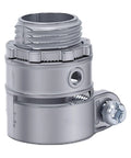 20 Pack Of 1/2 Inch Squeeze Connectors For Electrical Boxes Crafted From Zinc Alloy With Push In Installation And Durable Screw Locking Nuts, side view of a zinc alloy connector.