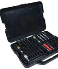 48 Piece Woodworking Drill And Driver Set With Quick Change 4 In 1 Pro Grade Capabilities in open black storage case