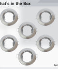 6 Pcs Chrome MR16 GU10 Downlight Fitting Set, iron recessed ceiling housing, showing six chrome spotlight housings.