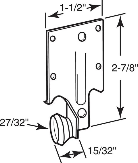 Top Shelf Monorail Drawer Slide Rollers With Steel Brackets And Smooth Plastic Wheels For Effortless Cabinet Fixes showing size dimensions.