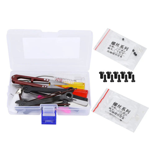 Pro Grade Overlock Sewing Machine Maintenance Tool Kit With Storage Box, 14 Essential Tools, tweezers, hex wrenches, screws