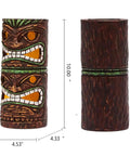 Solar Tiki Statue Outdoor Decor For Garden And Yard Large 10 Inch Tiki Totem Pole With Solar Powered Warm Glow Lights, front and back view.