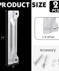 Heavy Duty Two Pack Door Latch Guard Plates For Outswing Entry Doors Rock Solid Security Protector And Reinforced Steel Door Plate Cover To Lock Down Your Home Tight, showing 11"x3" size with accessories.