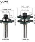 Awesome Woodworking Router Bit Set for Tongue Groove Joint Assembly with 12mm Shank And Microcrystalline Carbide Tips For Smoother Cuts, detailed dimensions.