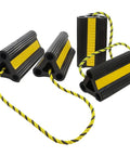 Heavy Duty Wheel Chocks For RV Trailer Camper And Truck Car That Stay Put Road Trip Ready Durable Rubber Tire Block Stopper With Rope And Bright Yellow Reflective Tape For Visibility Simple To Use And Safer Parking 4 Pack