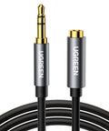 Premium 3.5 Mm Aux Extension Cable Three Pole Trs Headphone Extender Cord 3.3 Feet shown with gold plated connectors.