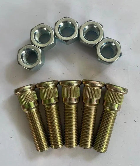 Five Pack 1/2-20 x 2 in Press-In Wheel Studs With Lug Nuts, Knurled For Dexter Trailer Hub 3500-7000 Lb, Replacement For 8-247 8-251 Hubs