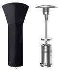 Universal Patio Heater Cover 89H X 33D X 19B Waterproof With Zipper 420D Fabric alongside a silver propane heater