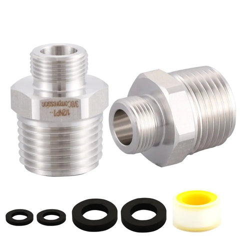 Lead-Free RV Faucet Adapter 1/2 to 3/8 Reducer for No-Fuss Faucet Hookups - Stainless Steel 304 Compression Fittings, Set of 2