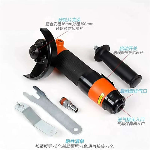 Rugged 4 Inch Pneumatic Angle Grinder And Demolition Grinding Machine Smooth Air Powered Workshop Workhorse built with textured grip and safety features.