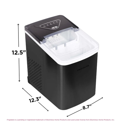 Compact Countertop Ice Maker With Fast Ice Production Delivers 26 Lbs Of Ice Per Day For Your Home Bar Kitchen Dorm Office On Demand In A Sleek Black Stainless Finish, dimensions shown