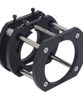 Heavy Duty Aluminum Router Lift Featuring Rock Solid Four Jaw Clamping And Smooth Adjustable Height Design With Rust Resistant Steel Rod close-up of four jaw clamping mechanism.