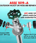 Outdoor Hose Bib Repair Kit With Vacuum Breaker UPC ASSE 1019-A, Fix Leaks Fast, No Fuss 3/4 Inch GHT Garden Hose End Cap