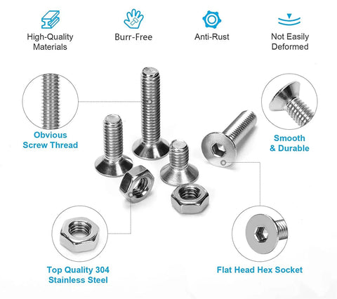 360 Pcs Metric M2 304 Stainless Steel Flat Head Hex Socket Cap Bolts Screws Nuts Set M2 To 20mm Assortment Kit For DIY Projects Machinery And Auto Repairs, featuring high-quality materials and anti-rust properties.