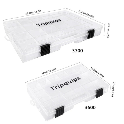 Durable 3600 Tackle Trays With Adjustable Removable Dividers BPA Free Plastic Fishing Storage Organizer Box Pack Of 4 Great For Lures Rigs Hooks And Small Parts Perfect On The Boat Or In The Truck with size dimensions