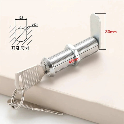 Mini Cam Lock With Two Keys For Cabinet And Drawer Hardware 12mm Diameter Zinc Alloy shown with dimensions