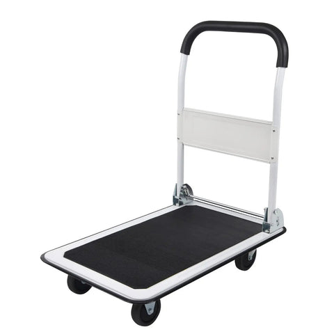 Foldable Platform Cart With 330 Lb Capacity And Two Ropes, Easy Fold, Quiet Push Cart for heavy-duty loads with black TPR wheels