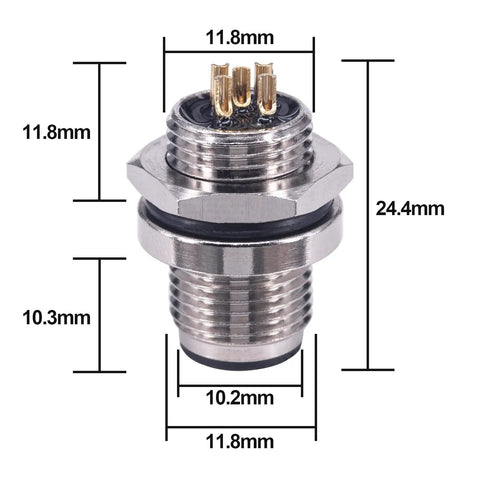 M12 5 Pin Male Panel Back Mount Connector IP67 12mm 5 Pack A Code Straight Unshielded Screw Joint Cable Sensor Waterproof Built Like A Tank With Black Nylon Housing And Flame Retardant Insulation For Rugged Industrial Use, 11.8mm metal panel mount