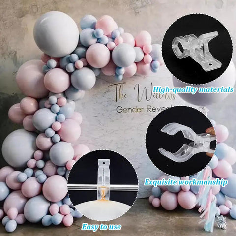 Super Sturdy Clear ABS Plastic Spring Clips For Balloons 20 Pc Heavy Duty Holder Set Perfect For Birthday Weddings Backdrop Decor And Party Crafting That Lasts A Long Time. Clear ABS balloon spring clip, 92x26x48mm, holding arch balloons.