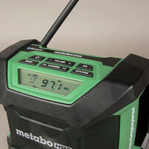 Close-up of display and controls on 18V MultiVolt Cordless Bluetooth Radio With 15 Level Bass And Treble Equalizer, Tool Body Only
