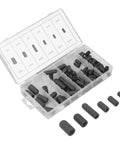 Open box of Flexible Rubber Vacuum Hat Kit with 80 Pieces for 352 to 410 F High Temperature Applications Leak Proof Seal Ideal for Automotive HVAC Repair
