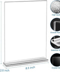 Crystal Clear 8.5 By 11 Inch Acrylic Sign Holder Set, 10 Pack, Double Sided, Stand Up Tabletop Display with stabilizer base.