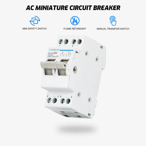 Compact Manual Transfer Switch For Home And Generator AC 110V To 240V Dual Power Drop In 2P 63A DIN Rail Mounted Changeover Switch