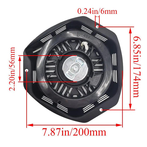 Heavy Duty Pull Start Assembly For Champion Generators 389cc 420cc 440cc 460cc 5000W 5500W 6500W 7500W 9000W Recoil Starter With Metal Shell measurement view