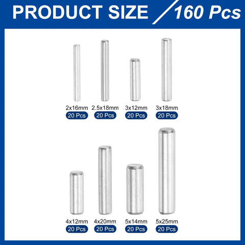 150 Piece 8 Sizes Stainless Steel Dowel Pin Set 304 Rustproof Grade Shelving Pegs Fasteners Kit For Cabinets Woodworking And Metal Projects Durable Assortment With 2mm 2.5mm 3mm 4mm And 5mm Pins, 8 sizes